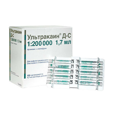 Ultracaine D-C, 40 mg+0.005 mg/mL cartridges 1.7 ml 100 pcs