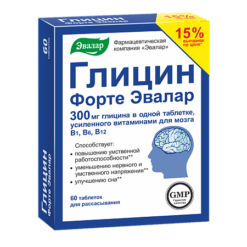 Глицин Форте Эвалар 300 мг таблетки по 0,6 г, 60 шт