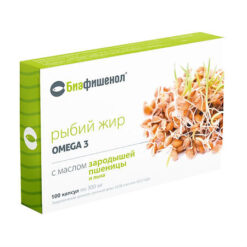 Fish oil Biafishenol with wheat germ oil and flax capsules 100 pcs.