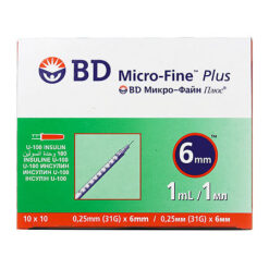 BD Micro-Fine Plus Insulin Syringe 1ml/U-100 31G (0.25 mm x 6 mm), 100 pcs.