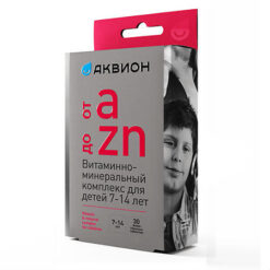 Aquion Vitamin-mineral complex from A to Zn for children 7-14 years old, 30 pcs.
