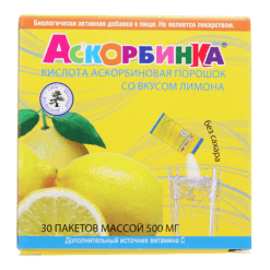 Аскорбинка аскорбиновая кислота порошок со вкусом лимона 500 мг пакетики, 30 шт.