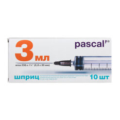 Pascal 3-component syringe 3 ml with 23G needle (0.6x30 mm), 10 pcs