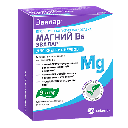 Magnesium B6 Evalar 1,25 g, tablets 30 pcs.