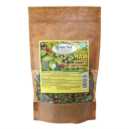 Биолит Чай травяной с земляникой Горного Алтая пакет, 100 г