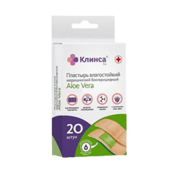 Klinsa Bactericidal moisture-resistant patch 1,9x7,2 cm Aloe Vera natural, 20 pcs.