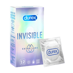 Durex Invisible Extra Lube natural latex ultra-thin condoms, 12 pcs