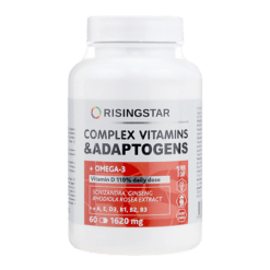 Vitamin and adaptogen complex with Omega-31620 mg Risingstar capsules, 60 pcs.