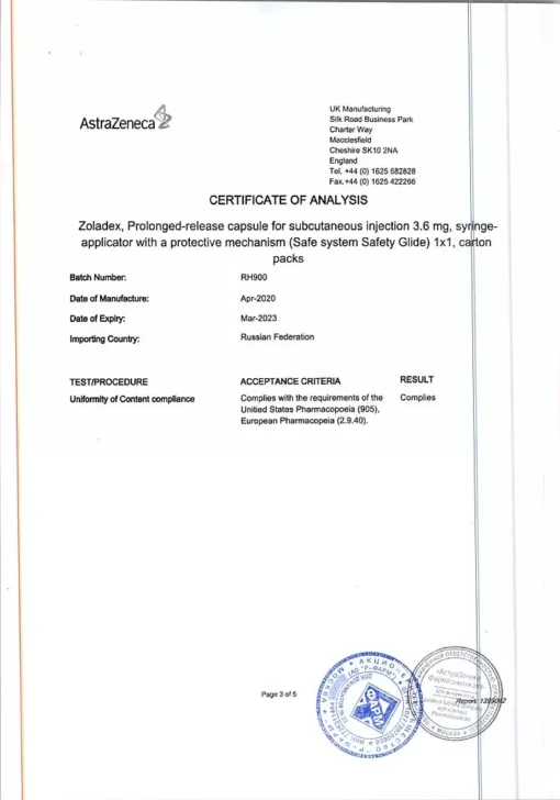 Zoladex certificate